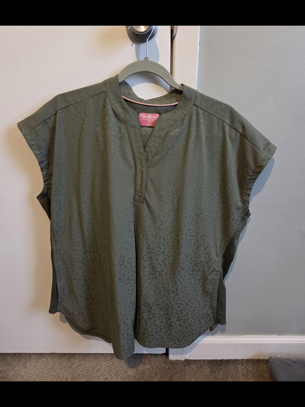 Ava Therese Olive Green Leopard Print Scrub Set With Joggers